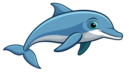 Fototapeta premium Cute cartoon blue dolphin with big eyes swimming in the ocean