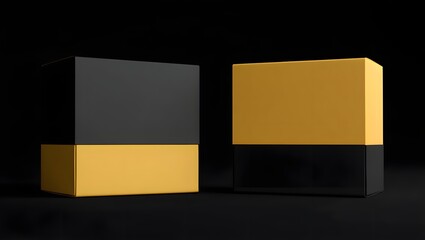 Black and gold boxes packaging mockup product display branding design template 3d render