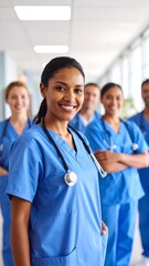 Fototapeta premium Smiling medical team in a hospital hallway (1)