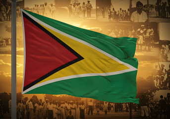 Guyana Flag and Historical Images National Symbol of South America with People, History, Patriotism.