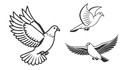 Obraz premium Three stylized doves in flight against a white background symbolizing peace and freedom