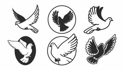 Fototapeta premium Collection of stylized flying dove icons representing peace and freedom