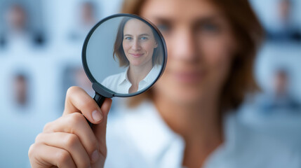 Recruitment Search Concept with Portrait and Magnifying Glass