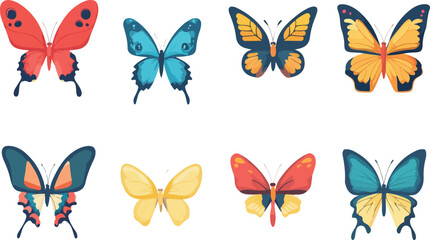 Collection of Colorful Butterfly Illustrations on a White Background