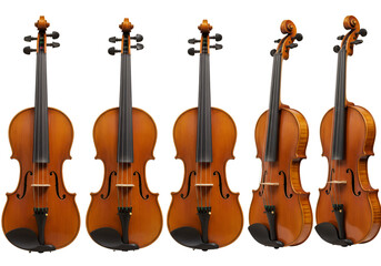 Fototapeta premium Isolated Transparent Background Artistic Ensemble Featuring Multiple Violins