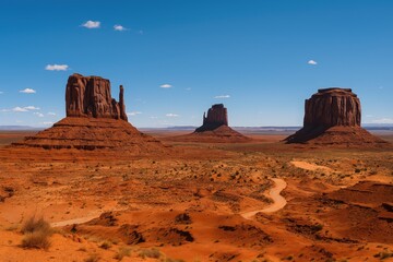 Naklejka premium Iconic desert landscape featuring towering rock formations in a renowned southwestern park