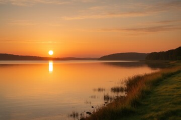 Beautiful sunrise over the fjord in the early morning light