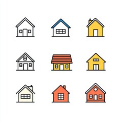Simple house icons in various colors and styles