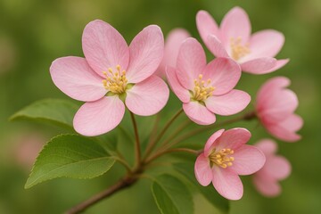 Fototapeta premium Macro shot of vibrant pink garden blossoms showcasing natural botanical beauty during summer. Organic plant life with lush foliage and fresh blooms.