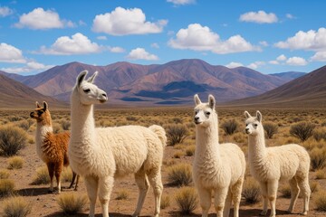 Fototapeta premium Mountain-dwelling Llamas in South America