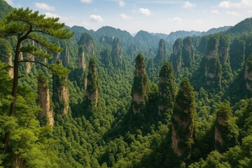 Obraz premium Spectacular mountain scenery at a famous national park in China, renowned as the inspiration for the 'Avatar Mountains'