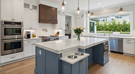 Modern kitchen design with island seating stainless steel appliances and natural light interior design