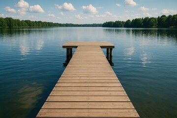 Lakeside wooden dock designed for swimming and relaxing