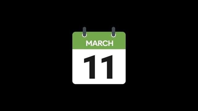 11 March in calendar animation without background