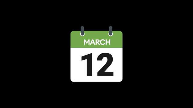 12 March in calendar animation without background