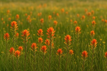 Vibrant Orange Wildflowers Blooming Along a Scenic River in a National Grassland