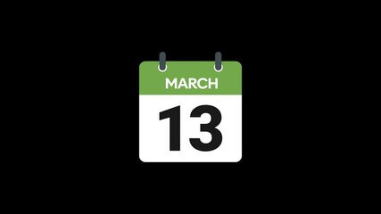 13 March in calendar animation without background