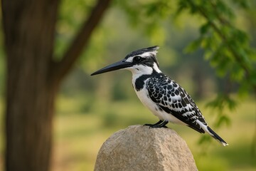 Obraz premium Stone perch with a Pied Kingfisher resting