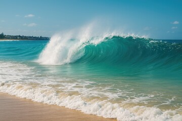 Obraz premium Stunning blue and teal ocean waves in a crashing scene background