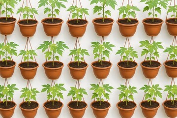 Obraz premium Growing papaya seeds in hanging plastic containers