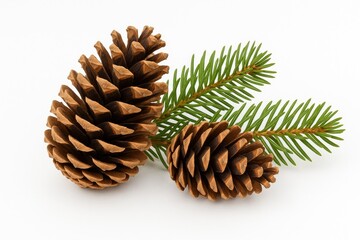 Fototapeta premium Individual pine cones displayed on a plain white backdrop