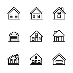 Simple line art icons of various house styles