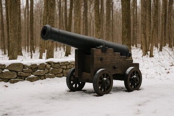 Antique artillery hidden among the trees