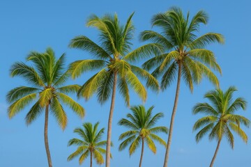 Tropical palm-lined coast on an island with a charming town by the sea