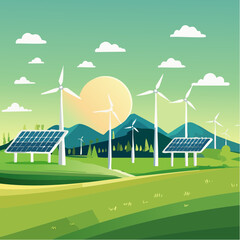 Renewable Energy Icons Vector Set | Solar Wind Hydro Symbols | Green Gradient Palette | Clean Corporate Style