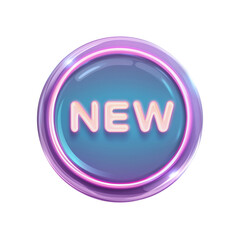 Round neon button with the new text isolated