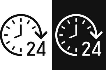 Clock with a 24 hours sign. All day service icon set. vector set in black colors