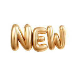 word new in the form of Golgen balloons isolated