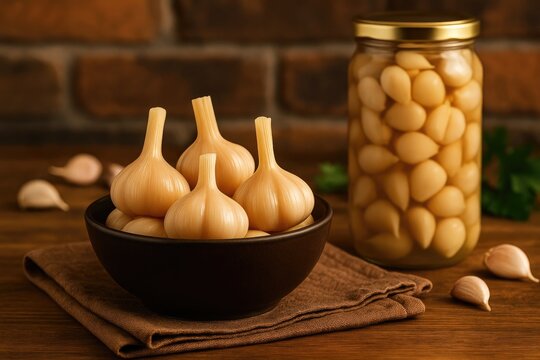 Fermented Garlic Preserves in a Serving Dish