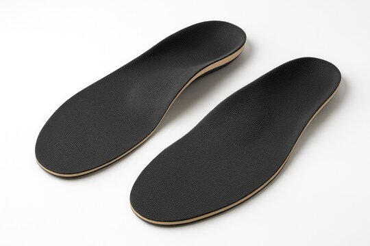 Foot support inserts with orthotics on a plain white backdrop