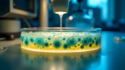 Bacterial Culture Observed in Laboratory Incubator Under Minimal Lighting