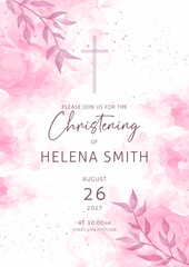 Hand painted pastel pink christening invitation design 