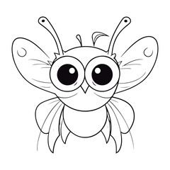 Fototapeta premium Cute cartoon butterfly Black and white vector illustration for coloring book.