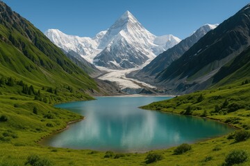Snow-capped peak of Khan Tengri captured in landscape orientation