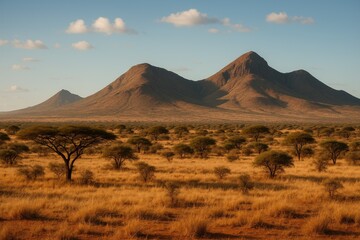 Fototapeta premium Scenic landscape featuring mountains and savanna in a natural setting
