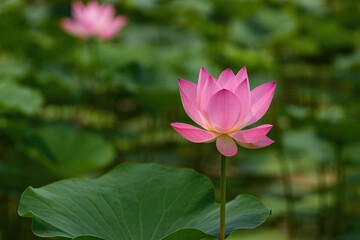 Obraz premium Natural lotus pond featuring a blooming lotus flower