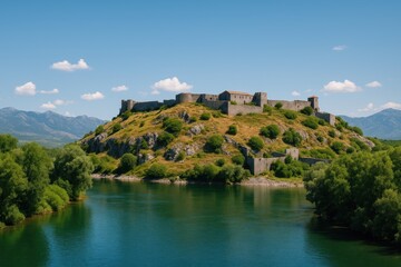 Historic fortress overlooking a sunny summer landscape