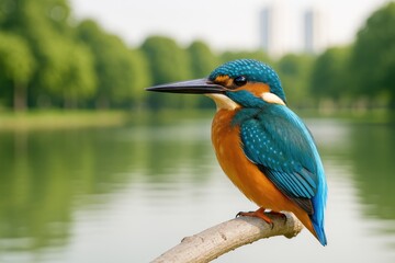 Fototapeta premium Urban sanctuary featuring a kingfisher bird