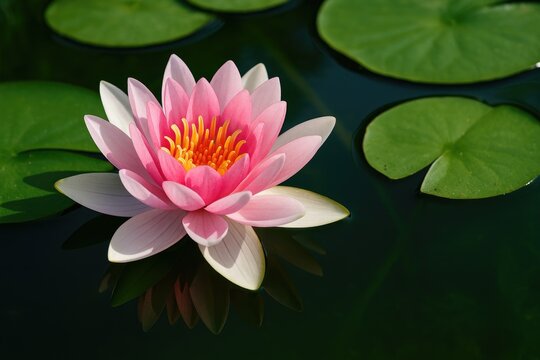 Pink waterlily floating on a tranquil lake