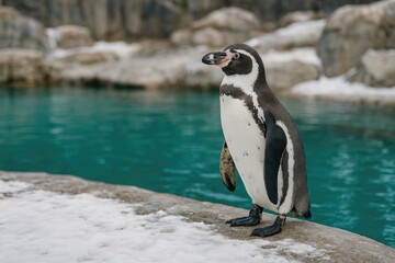 Obraz premium Solo penguin at the zoo exhibit