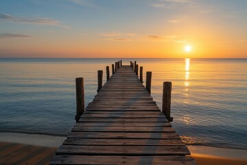 Fototapeta premium Ancient timber bridge at dawn