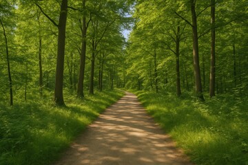 Naklejka premium Trail route amidst forested landscape