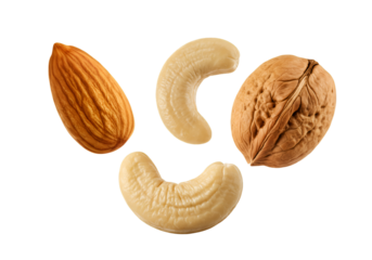 Isolated Transparent Background Image of Almonds Cashews and Walnuts