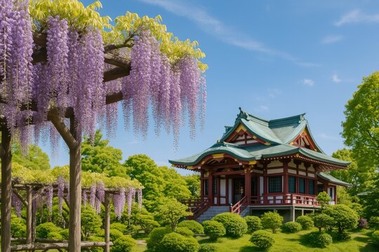 Spring Wisteria Celebration at a Traditional Shrine