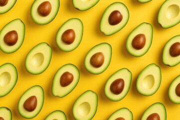 Trendy yellow backdrop featuring a half avocado pattern for food lovers