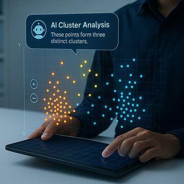 Interactive Scatter Plot Visualization with AI Assistant in Futuristic Data Lab